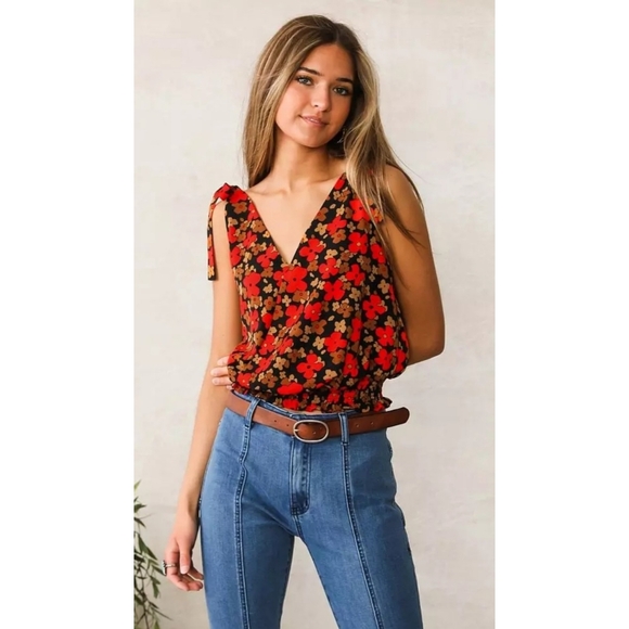 Willow & Root Tops - Floral Tie Strap Tank Top by WILLOW & ROOT